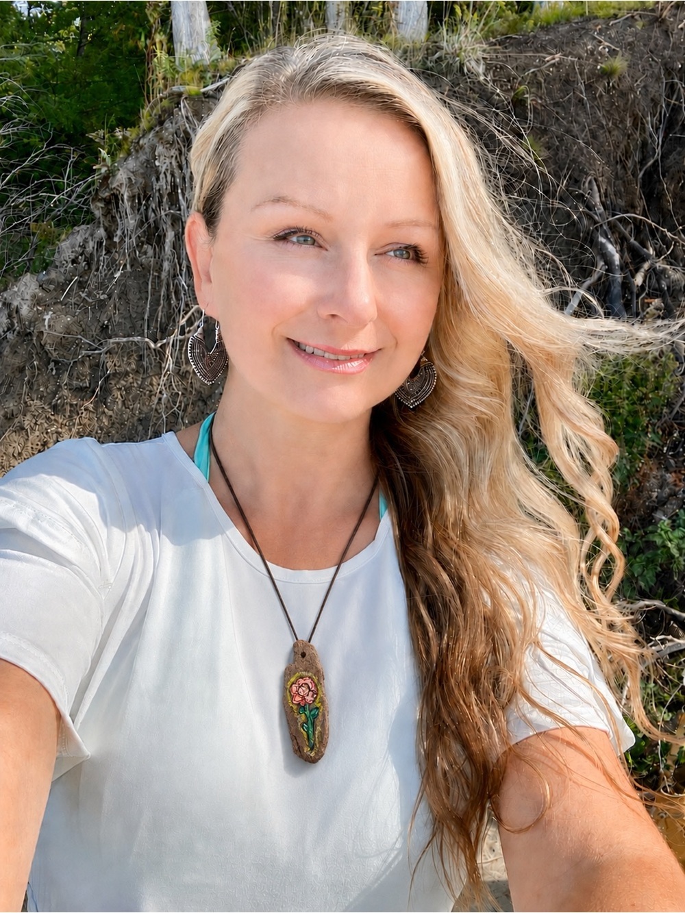 Handmade drift wood rose  Floral Pendant Necklace